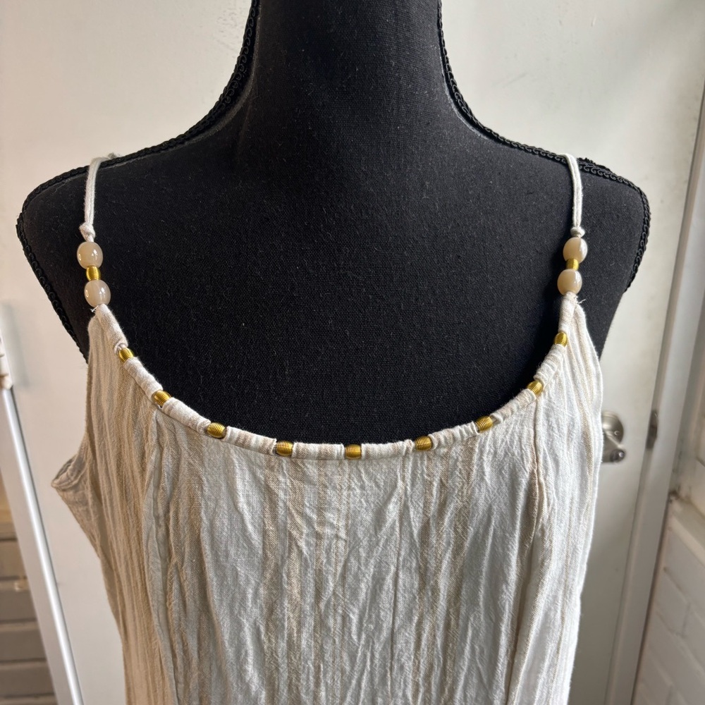 Calypso‎ St Barth Linen Blend Beaded Maxi Dress 12 boho coastal resort vacation - Picture 3 of 16